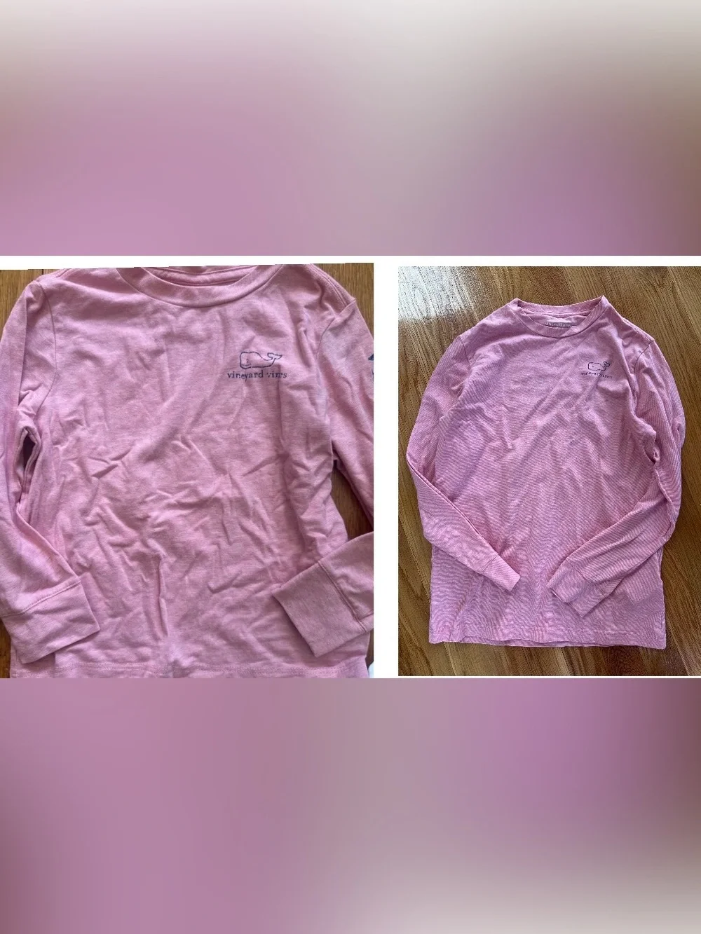 Vineyard Vines Pink Long-Sleeve Crewneck Tee, size small and 4t LIKE NEW